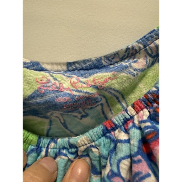 Lilly Pulitzer Womens Wynne Casual Top Blue Floral Short Sleeve Off Shoulder M - Picture 5 of 5